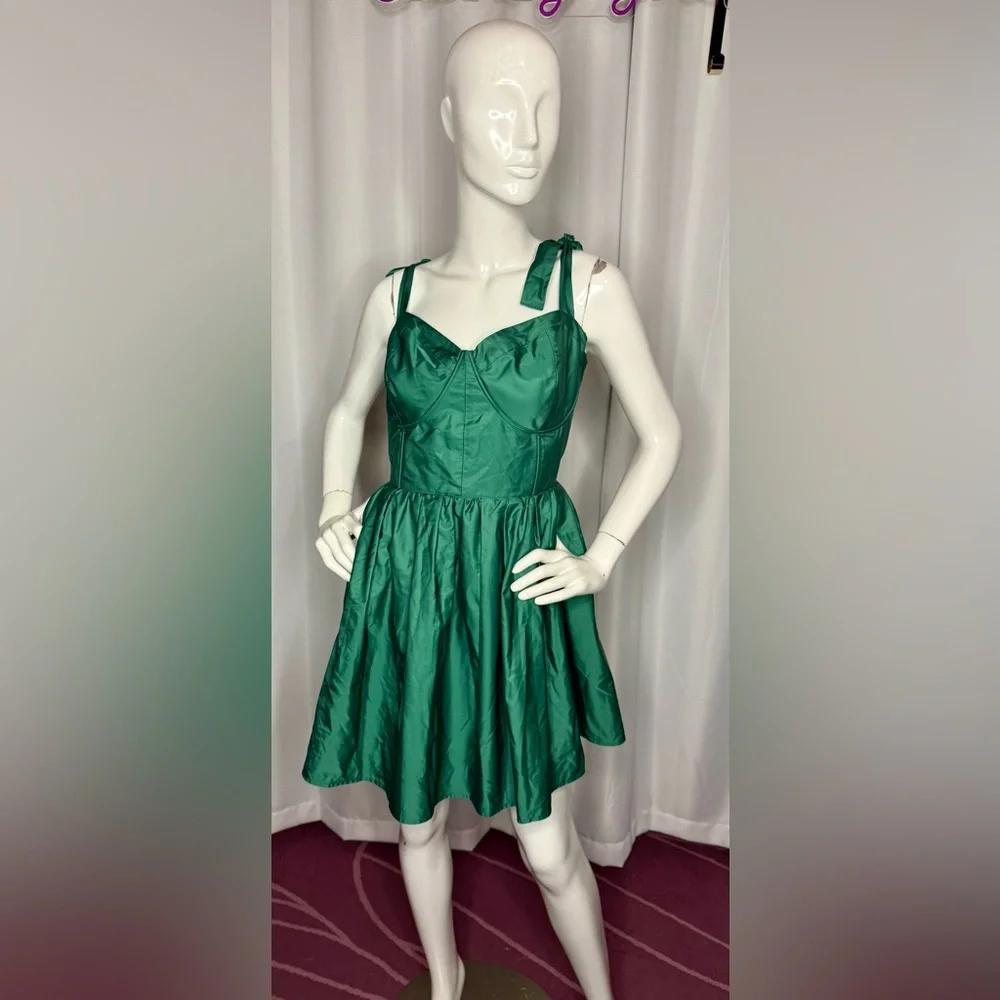 NWT Johnny Wujek Sleeveless Fit + Flare Dress, Hunter Green - Picture 6 of 12